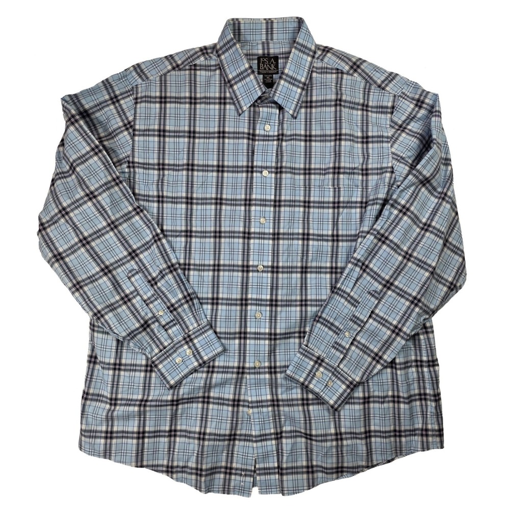 Jos. A. Bank Travelers Edition Tailored Fit Blue Plaid Men's Size XL